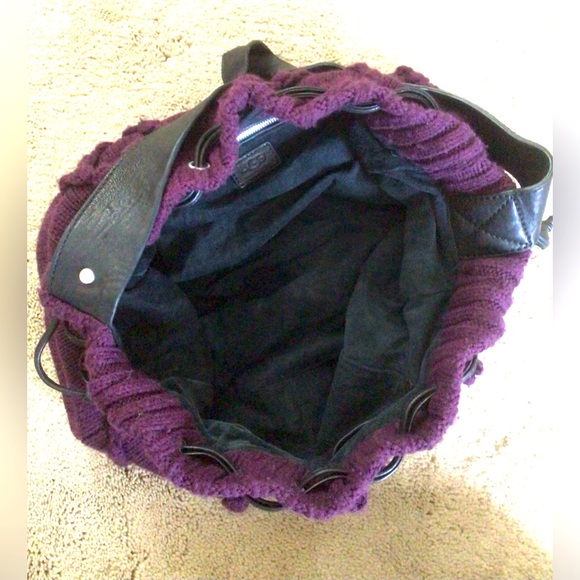 UGG Australia Purple Knit Purse with Black Suede Lining and Black Leather Straps - Picture 4 of 7
